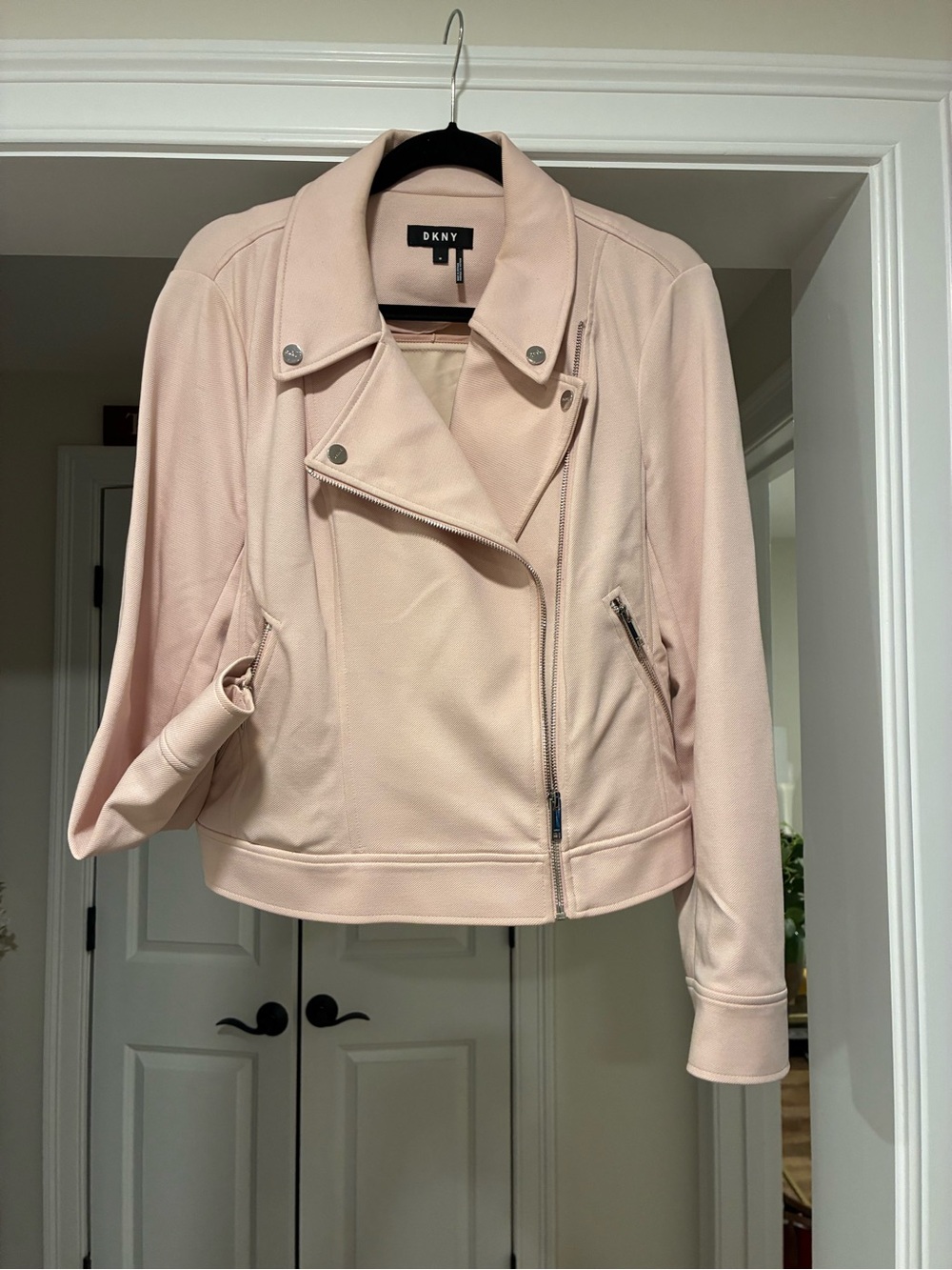 DKNY Light Blush Pink Asymmetrical Zip Moto Jacket